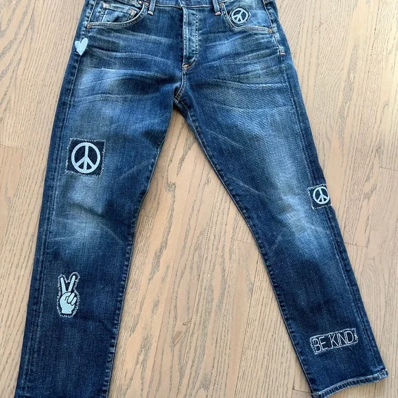 Upcycled embellished Citizen of Humanity jeans.